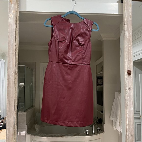 She + Sky Small Burgundy Maroon Pleather Dress - Picture 1 of 3